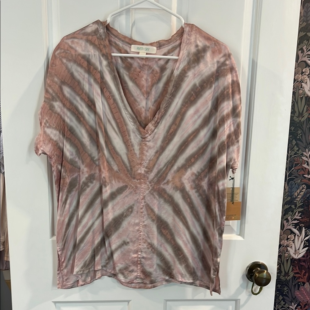Tie-Dye V-Neck Women Top  paper and sky